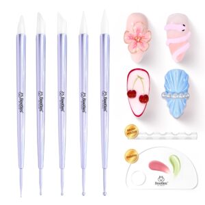 Beetles 5PCS Nail Art Dotting Tools Nail Art Sculpture Pen, Dual-Head Resin Nail Art Tools, Carving Drawing Tool, Silicone Brushes Set Pottery Clay Sculpting Tools Modeling Painting Tool DIY Art