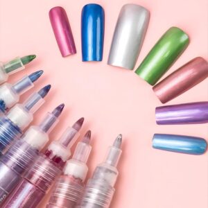 12 Colors Nail Art Pens Set>Waterproof Nail Polish Pens Quick Dry Acrylic Nail Art Painting Pen with Soft Bristles Pen Nib Nail Graffiti Dotting Drawing Pen Liner Brush (12 Pcs Peal Metal Color)