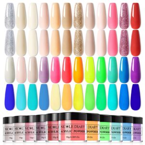 Bundle – NICOLE DIARY 24 Colors Nude Pink Neon Green Blue Glitter Acrylic Powder Set for French Manicure> DIY Nail Art