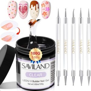 SAVILAND Quick-Paint Dotting Tools Nail Art Pen with 100 G Large Capacity Clear Builder Nail Gel for Nails