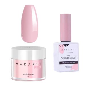 Makartt Acrylic Powder 2oz Pink Bundle with Makartt Nail Dehydrator 15ML Acrylic Nail Powder Professional Colored Acrylic Nail Supplies