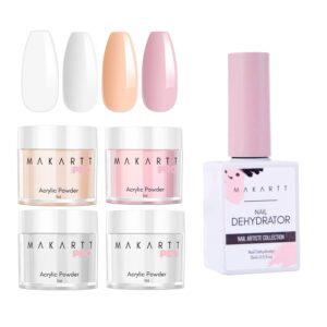 Makartt Acrylic Powder Kit 4 Colors Bundle with Makartt Nail Dehydrator 15ML Acrylic Nail Powder Professional Acrylic Nail Supplies Acrylic Nail System Powder