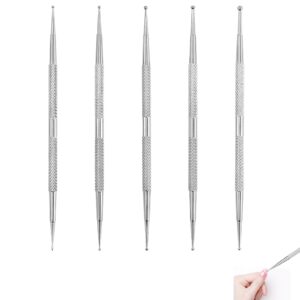 SHONDE 5pcs 2 Way Dotting Pen Tool Double Head Nail Art Dotting Pen, Stainless Steel Nail Painting Pen DIY Decoration Dotting Pen (Silver-F-72)