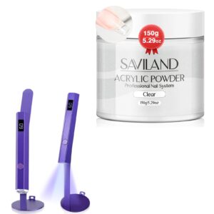 Saviland Clear Acrylic Powder 5.29OZ Large Capacity Acrylic Nail Powder Polymer Beginner Friendly SAVILAND Handheld Magnetic U V Light for Nails: 2-in-1 Fast Curing U V Nail Dryer Nail Stamper Magneti