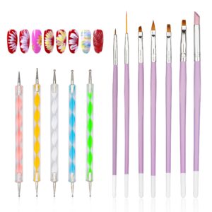 8Pcs Nail Art Brushes with 5Pcs Nail Dotting Pen, Gel Painting Dotting Pen Polish Brush Set, Professional Nail Art Design Tools Nail Art DIY (Purple)