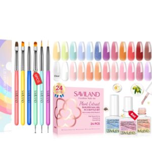SAVILAND 6PCS Nail Art Brushes Set with 24 Colors Builder Nail Gel – Nail Brushes for Nail Art Nail Design Brush Gel Nail Brush for Nail Extension Nail Art Liner Brush 3 Sizes Dotting Tools for DIY