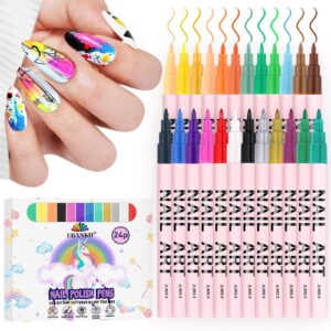 EBANKU 24 Colors Waterborne acrylic ink Nail Art Pens Set>0.7MM Nail Polish Pens Quick-Drying Acrylic Paint Pen Point Dotting Liner Pen Nail Drawing Painting Manicure Tools for 3D Salon Home Nail DIY