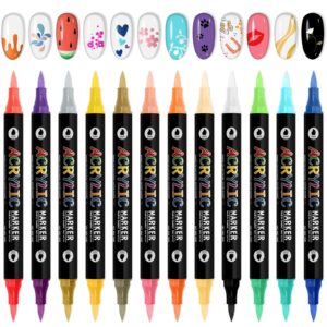 EBANKU 24 Color Nail Art Pens Set 3D Acrylic Paint Nail Art Quick-Drying Nail Point Dotting Liner Pen Sets for Home & Salon Nail DIY>12 Count Double Headed Nail Pens