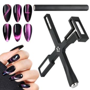 TOROKOM Cat Eye Magnet for Nails>2-Pack 5 in 1 Nail Magnet Long Double-head Nail Polish Magnet Pens for Nail Art>Strong 3D Magnetic Nail Polish Magnets Nail Design Tools>Black