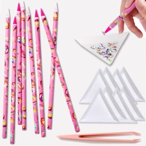 17Pcs Rhinestone Picker Tool Kit, Self-Adhesive Wax Pencil for Rhinestones and Diamond Painting, Jewel Picker Tool Dotting Tools for Nail Art, Little Nail Gem Tool with 8 Rhinestone Tray Nail Tweezers