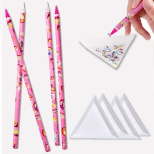 Haozher 8 Pcs Rhinestone Picker Tool Kit, Self-Adhesive Wax Pencil for Rhinestones and Diamond Painting, Gem Picker Tool Dotting Tools for Nail Art, 4 Wax Pen and 4 Rhinestone Trays rhinestone tools