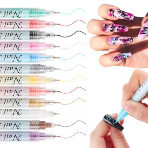 FSpronail 12 Colors Nail Art Pens Set Extra Fine 3D Nail Polish Pens Graffiti Nail Acrylic Paint Pens Drawing Painting Point Liner Pen for Halloween Christmas DIY Manicure Pens for Home & Salon