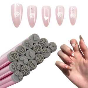 NICENEEDED 15 PCS Nail Art Stamp Pen>Nail Art Flower Stamp Pen Precision Stamp Pen Set>Nail Dotting Tool with Different Patterns Nail Art Design for Women