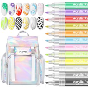 Saviland Nail Polish Organizer Bag with 12 Colors Nail Art Pen Set: Large Carrying Case Holds 70 Bottles>Nail Lamp & Drill>Nail Dotting Tools>Acrylic Paint Nail pens for Nail Art Salon and Home DIY