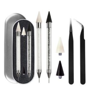 Rhinestone Picker Tool,2 Pcs Dual-end Diamond Art Painting Dotting Pen,Rhinestone Tool,Gem Picker Tool,Manicure Nail Art DIY Decoration Tool,Wax Pencil for Rhinestones (Black and White)