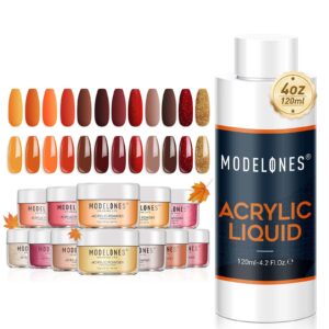 Modelones 12 Pcs Fall Winter Acrylic Powder Set & 4oz Monomer Acrylic Nail Liquid