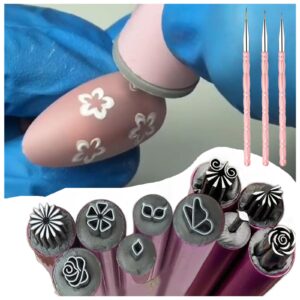 Nail Art Stamp Pen Set>Nail Art Flower Stamp Pen with 3 Nail Art Liner Brushes>Nail Art Stamp Pens DIY Nail Art Tools with Different Patterns>Nail Graffiti Nail Art Design for Women(10pcs)