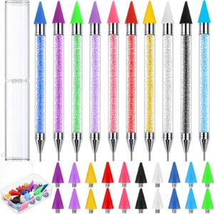 Tatuo 20 Pcs Dual Ended Nail Rhinestone Picker with 20 Replacement Wax Tips, Crayon Nail Pen for Rhinestone Applicator Crystal Beads Handle Dotting Tools Pens for Nail Manicure Art DIY Decoration