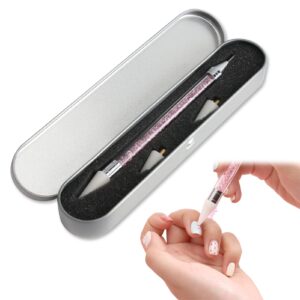 Dual-Ended Nail Rhinestone Picker Dotting Pen – Wax Tip Pencil for Jewel, Gems, Crystals, Studs Pickup with 2 Extra Wax Heads – Pink