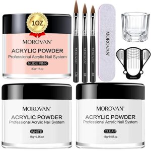 Morovan Acrylic Nail Kit – Acrylic Powder Nail Set Professional Clear White Nude Colors Acrylic Nail Powders Nail Forms Acrylic Brush for Acrylic Nails Extension Beginner kit