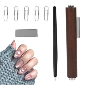 Gosknor Nail Magnet Pen Set>3 in 1 Cat Eye Nail Magnets Tool with Square Magnet & 5 Paper Clips Versatile Cateye Magnets for Nails DIY for Home Salon Nails Studio Use