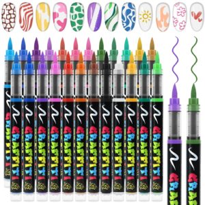 EBANKU 24 Colors Nail Art Pens Quick Drying>3D Soft-Tip Nail Polish Pens Acrylic Paint Nail Pens for Nail Art Color-fast Nail Point Dotting Liner Pen Sets for Home & Salon Nail DIY Art Design Tools