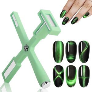 Vnjaoi Nail Magnet Set>Upgraded 5 in 1 Multi-Function Nail Magnet Pens with Silicone Protective Case>Magnetic Nail Polish Magnet Wand for Nails Cat Eye Nail Design Tools Nail Art Accessories(Green)