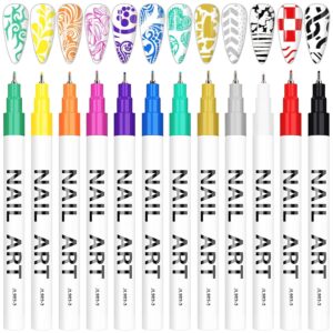 12 Color 3D Nail Art Pens Set, Kalolary Nail Polish Pens Nail Point Graffiti Dotting Pen Drawing Painting Liner Brush for DIY Nail Art Beauty Adorn Manicure Tools