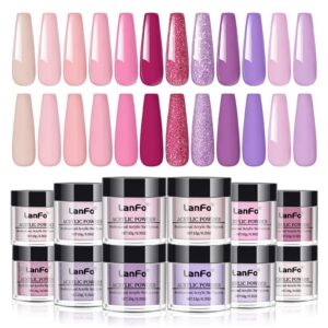 LanFo 12 Colors Acrylic Powder Set Pink Purple Glitter Acrylic Nail Powder Kit Colorful Acrylic Powder Nails for Women No Nail Lamp Needed