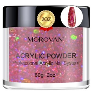 Morovan Glitter Red Acrylic Powder – 2oz Professional Acrylic Nail Powder Polymer Nail Powder Kit Colored Acrylic Powder for Nail Extension
