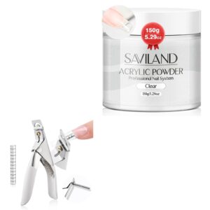 Saviland Clear Acrylic Powder 5.29OZ Large Capacity Acrylic Nail Powder Polymer Beginner SAVILAND Acrylic Nail Cutters for Nail Tips: White Acrylic Nails Clipper with Sizer Magnets Nail Cutter