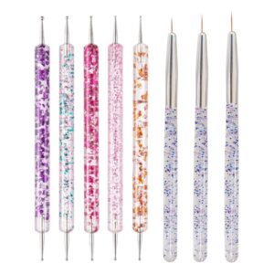 NFRBTD 8 Pcs Nail Dotting Pen Nail Liner Brush, Nail Art Dotting Tools with Ball Stylus, Mandala Dotting Tools for Drawing Painting Embossing