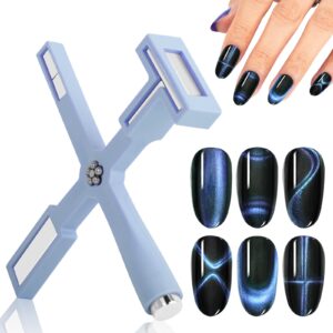 Vnjaoi Nail Magnet Set>Upgraded 5 in 1 Multi-Function Nail Magnet Pens with Silicone Protective Case>Magnetic Nail Polish Magnet Wand for Nails Cat Eye Nail Design Tools Nail Art Accessories(Blue)