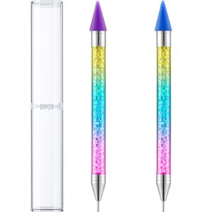 Tatuo 2 Pieces Rhinestone Picker Dotting Pen, Dual-ended Rhinestone Gems Crystals Studs Picker Wax Pencil Pen Crystal Beads Handle Manicure Nail Art DIY Decoration Tool (Colorful)