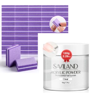Saviland Clear Acrylic Powder 5.29OZ Large Capacity Acrylic Nail Powder Polymer Beginner Friendly SAVILAND Nail Buffer Block Files for Manicure : Double-Sided 80 100 Grit Nail Buffer Block 150Pcs