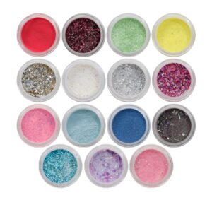 Nail Factory – Acrylic Powder Set Best of NF Collection> 15 Colors Mixed Shapes Set Glitter Nail Sequins Powder Holographic> Professional Nail Art Cosmetic> 3.5 Gr. Each One.