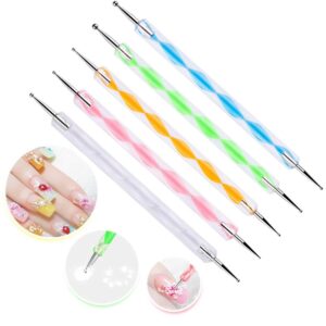 Qatalitic 5 Pcs 2-Way Dotting Pen Tool Kit, Nail Art Kit for UV Gel Painting, Mandala Dotting Tool for DIY Designs, Embossing and Clay Sculpting