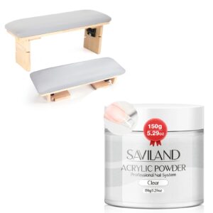 Saviland Clear Acrylic Powder 5.29OZ Large Capacity Acrylic Nail Powder Polymer Beginner Friendly SAVILAND Hand Rest for Nails Tech: Professional PU Leather Nail Arm Rest Adjustable Height Nail Hand