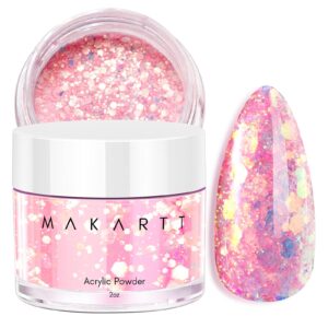 Makartt Acrylic Powder> 2oz Professional Pink Gold Glitter Acrylic Nail Powder> Long-Lasting Nail Powder for Acrylic Nails Extension 3D DIY Art Sculpture Nail Carving French Nail Beginner Women Gifts