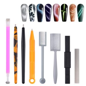 QIMYAR 8-Piece Nail Art Tool Set – Double-Head Flower Design Magnet Pens for 3D Magnetic Cat Eye Gel Polish