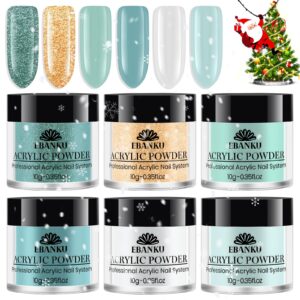 EBANKU 6PCS Christmas Acrylic Nail Powder Set – Professional Green Acrylic Nail Powder for Nail Extension> Manicure Winter Dipping Powder
