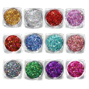 Generic Rainbow Holographic Chunky Glitter Sequins> 12 Colors Mixed Cosmetic Glitter Set for Face Body Eye Hair Nail Art Lip Gloss Makeup and DIY Craft> Festival Halloween Irregular Shapes Glitters