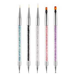 5 PCS Nail Dotting Tools Nail Art Brushes Set, Gel Polish Acrylic Nail Brush, Nail Dotting Pen Liner Brush Cleaning Brush, Nail Design Tools Nail Brushes for Nail Art