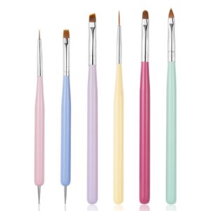 6 PCS Nail Dotting Tools Nail Art Brushes Set, Gel Polish Acrylic Nail Brush, Nail Dotting Pen Liner Brush Cleaning Brush, Nail Design Tools Nail Brushes for Nail Art