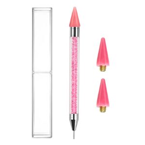 Erinde Rhinestone Picker Tool, Acrylic Handle Wax Pencil for Rhinestones, Dual-Ended Diamond Painting Dotting Pen DIY Nail Art Tool with 2 Extra Wax Tips, Pink
