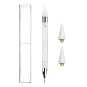 Erinde Rhinestone Picker Tool, Acrylic Handle Wax Pencil for Rhinestones, Dual-Ended Diamond Painting Dotting Pen DIY Nail Art Tool with 2 Extra Wax Tips, White