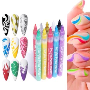 AILYRE Nail Pen Nail Pen Waterproof Nail Polish Pen Quick Dry Long Lasting,Nail Art 3D Painted Pen Drawing Nail Point Graffiti Dotting Pen