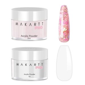 Makartt Pre Mixed Glitter Acrylic Powder Bundle with Clear Color Acrylic Nail Powder(2OZ)