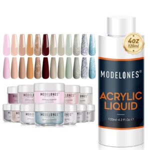 Modelones 12 Colors Acrylic Powder Set & 4oz/120ml Monomer Acrylic Nail Liquid – Acrylic Powder Acrylic Nail Art Nail Extension> Medium Drying> Non-Yellow