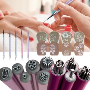 Nail Art Stamp Pen Set – 10Pcs DIY Flower Nail Art Pens and 5Pcs Nail Dotting Pens Set with Various Patterns>Nail Art Stamping Kit Nail Design Tools Nail Art DIY Set for Women Girls Nail Art